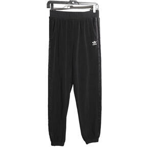 Adidas Joggers Womens S Black Velour‎ Trefoil Stripes Y2K Track Warm Up 27x27*